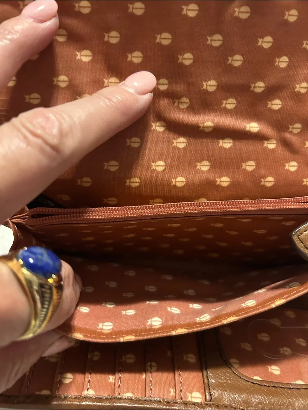 Fossil Floral Canvas Wallet with Brown Trim and Multicolor Print